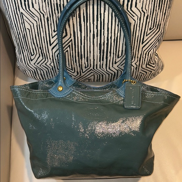 Coach Bleeker Teal Italian Cracked Leather Tote - Picture 1 of 17